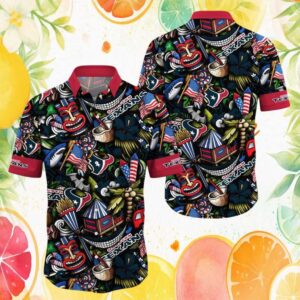 Houston Texans Tiki Mask and Shark Summer Graffiti Hawaiian Shirt
