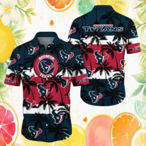 Houston Texans Tropical Palm Silhouette Pattern Hawaiian Shirt