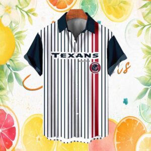 Houston Texans Vintage Pinstripe Baseball Style Button Down Hawaiian Shirt