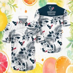 Houston Texans White Hibiscus Floral Print Hawaiian Shirt