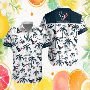 Houston Texans White Palm Breeze Minimalist NFL Tropical Hawaiian Shirt