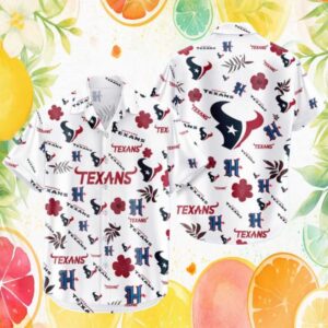 Houston Texans White Pattern Floral Tropical Summer Hawaiian Shirt
