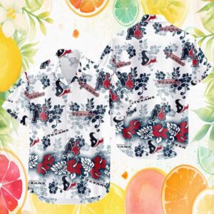 Houston Texans White Tropical Hibiscus Floral Hawaiian Shirt