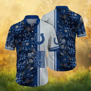 Indianapolis Colts Blue & Grey 3D Floral Pattern NFL Summer Hawaiian Shirt
