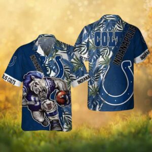 Indianapolis Colts Blue Mascot Action Tropical Hawaiian Shirt