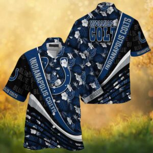 Indianapolis Colts Blue & White Hibiscus Tropical Hawaiian Shirt