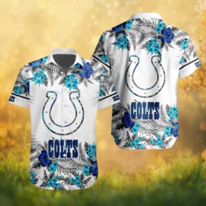 Indianapolis Colts Hibiscus Floral & Fern White Summer Hawaiian Shirt