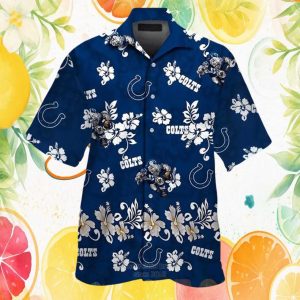 Indianapolis Colts Hibiscus Flower & Helmet Print Hawaiian Shirt Indianapolis Colts Hibiscus Flower & Helmet Print Hawaiian Shirt