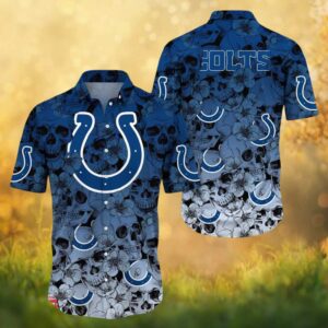 Indianapolis Colts NFL Blue Skull & Hibiscus Floral Hawaiian Shirt