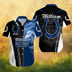 Indianapolis Colts NFL Mascot Blue Contrast Personalized Name Hawaiian Shirt