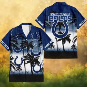 Indianapolis Colts NFL Tropical Palm Trees Custom Name Hawaiian Shirt Blue
