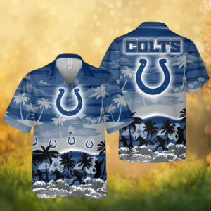 Indianapolis Colts NFL Tropical Sunset Beach Silhouette Hawaiian Shirt