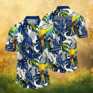 Indianapolis Colts Parrot Tropical Monstera Leaf White NFL Hawaiian Shirt