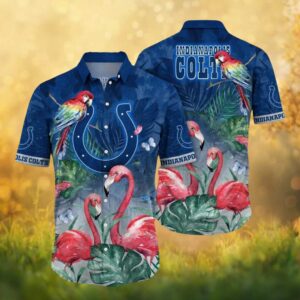 Indianapolis Colts Parrot and Flamingo Jungle Floral Hawaiian Shirt
