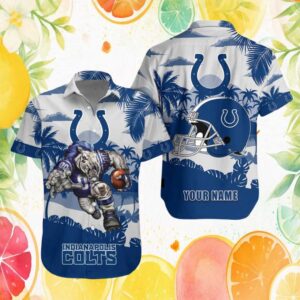 Indianapolis Colts “The Colt” Mascot White & Blue NFL Hawaiian Shirt