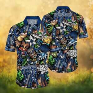 Indianapolis Colts Tiki Totem Volcano Tropical Pattern Hawaiian Shirt