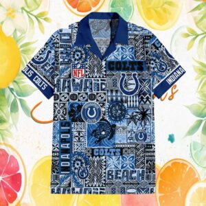 Indianapolis Colts Tribal Tattoo Pattern Blue Hawaiian Shirt Indianapolis Colts Tribal Tattoo Pattern Blue Hawaiian Shirt