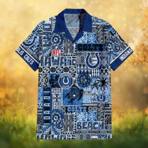 Indianapolis Colts Tribal Tattoo Pattern Blue Hawaiian Shirt