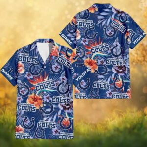 Indianapolis Colts Tropical Hibiscus Flower All Over Print Custom Hawaiian Shirt
