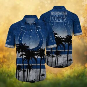 Indianapolis Colts Vintage Blue Sunset Palm Trees Silhouette NFL Hawaiian Shirt