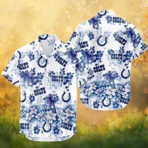 Indianapolis Colts White & Blue Hibiscus Flower Hawaiian Shirt