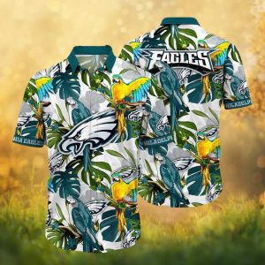 Philadelphia Eagles Tropical Parrot Hawaiian Shirt White Floral Summer Button Up