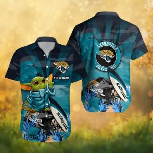 Jacksonville Jaguars Black & Teal Custom Name Grogu Baby Yoda Hawaiian Shirt