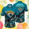 Jacksonville Jaguars NFL Teal Skull and Blossom Tropical Button Down Hawaiian Shirt Jacksonville Jaguars NFL Teal Skull and Blossom Tropical Button Down Hawaiian Shirt