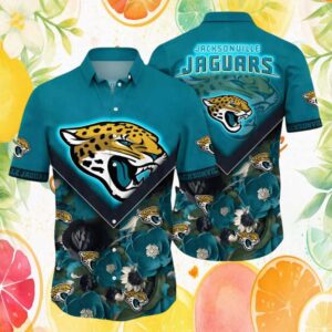 Jacksonville Jaguars Floral Teal V Shape Graphic Hawaiian Shirt Jacksonville Jaguars Floral Teal V Shape Graphic Hawaiian Shirt