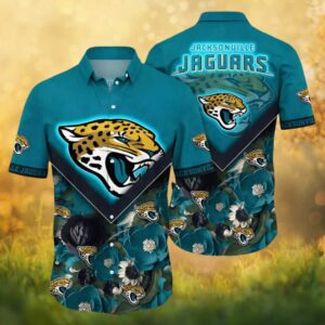 Jacksonville Jaguars Floral Teal V Shape Graphic Hawaiian Shirt