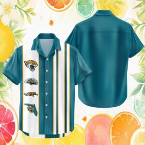 Jacksonville Jaguars Multi Logo Vertical Stripe Hawaiian Shirt Jacksonville Jaguars Multi Logo Vertical Stripe Hawaiian Shirt