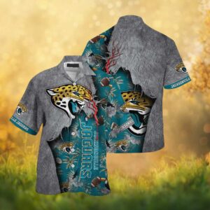 Jacksonville Jaguars NFL Ripped Stone Tropical Teal Hawaiian Shirt