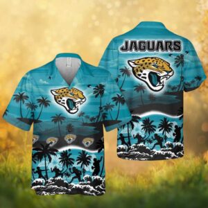 Jacksonville Jaguars NFL Teal Tropical Beach Sunset Paradise Hawaiian Shirt