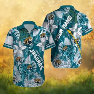 Jacksonville Jaguars NFL Teal Tropical Pineapple Custom Name Hawaiian Shirt
