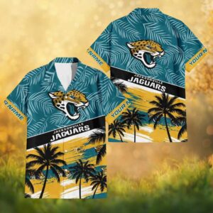 Jacksonville Jaguars Personalized Name Tropical Palm Tree Sunset Hawaiian Shirt