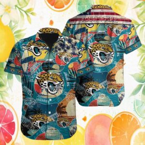 Jacksonville Jaguars Retro Collage Pattern NFL Hawaiian Shirt Jacksonville Jaguars Retro Collage Pattern NFL Hawaiian Shirt
