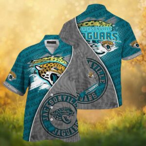 Jacksonville Jaguars Split Design Teal and Grey Grunge NFL Hawaiian Shirt
