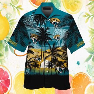 Jacksonville Jaguars Sunset Beach Silhouette Hawaiian Shirt Jacksonville Jaguars Sunset Beach Silhouette Hawaiian Shirt