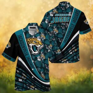 Jacksonville Jaguars Teal Floral Tropical Pattern Men's NFL Hawaiian Shirt