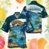 Jacksonville Jaguars Split Design Teal and Grey Grunge NFL Hawaiian Shirt Jacksonville Jaguars Split Design Teal and Grey Grunge NFL Hawaiian Shirt
