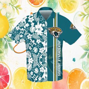 Jacksonville Jaguars Teal & White Hibiscus Floral Hawaiian Shirt Jacksonville Jaguars Teal & White Hibiscus Floral Hawaiian Shirt