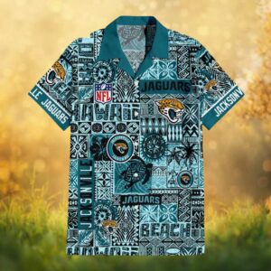 Jacksonville Jaguars Tribal Pattern Teal Beach Hawaiian Shirt