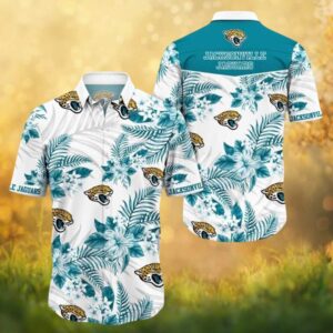 Jacksonville Jaguars White Hibiscus Floral Print NFL Summer Button Up Hawaiian Shirt