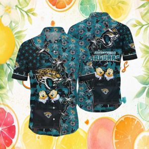 Jacksonville Jaguars x Mickey & Minnie Mouse Tropical Vacation Hawaiian Shirt Jacksonville Jaguars x Mickey & Minnie Mouse Tropical Vacation Hawaiian Shirt