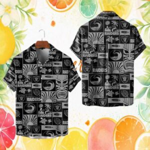 Las Vegas Raiders Black & Grey Tiki Totem Urban Tropical Hawaiian Shirt