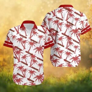 49ers Minimalist Red Palm Tree Pattern White Summer Hawaiian Shirt