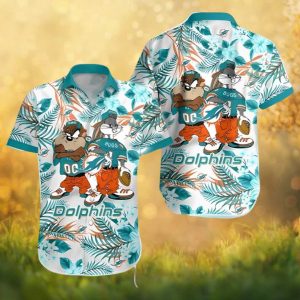 Looney Tunes Taz and Bugs Bunny Miami Dolphins Floral Hawaiian Shirt