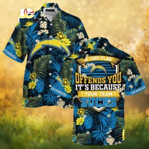 Los Angeles Chargers Floral Hawaiian Shirt “If This Flag Offends You” Fan Hawaiian Shirt