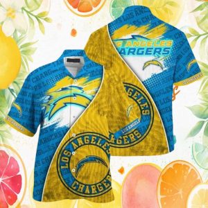 Los Angeles Chargers Gold & Blue Brush Stroke Team Logo Hawaiian Shirt Los Angeles Chargers Gold & Blue Brush Stroke Team Logo Hawaiian Shirt