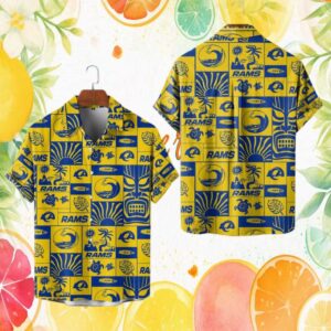 Los Angeles Rams NFL Tropical Tiki Hawaiian Hawaiian Shirt Yellow & Blue Fan Apparel